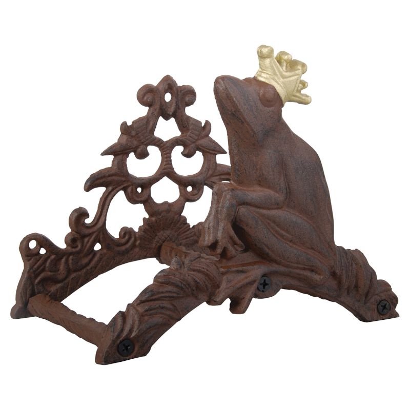 Antique Frog King Hose Holder: whimsical cast iron design keeps your garden hose elegantly organized and secure on any wall.