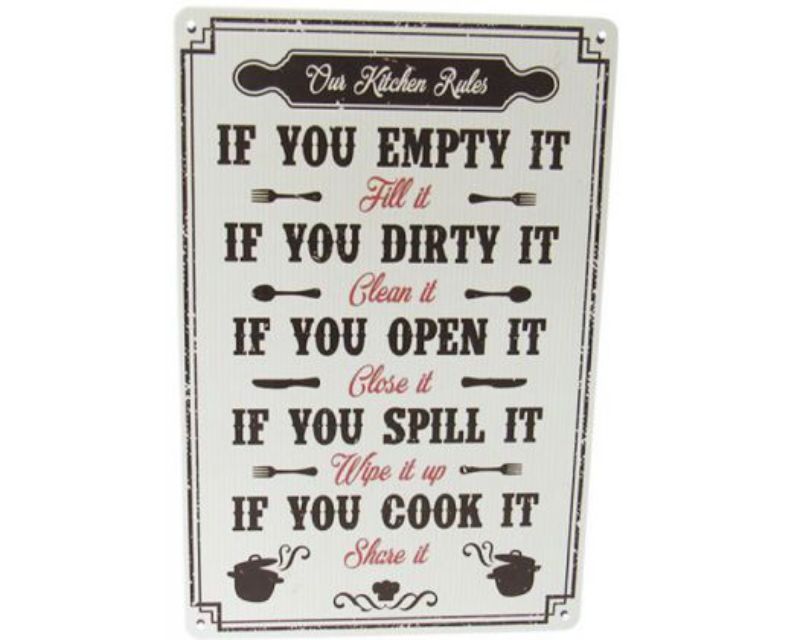 Colorful retro tin art signs measuring 30cm x 20cm, perfect for adding quirky charm to kitchen decor.
