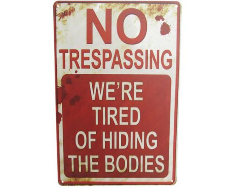 Retro tin art sign from the Missing Bodies collection, measuring 30cm x 20cm, adding unique charm to any space.