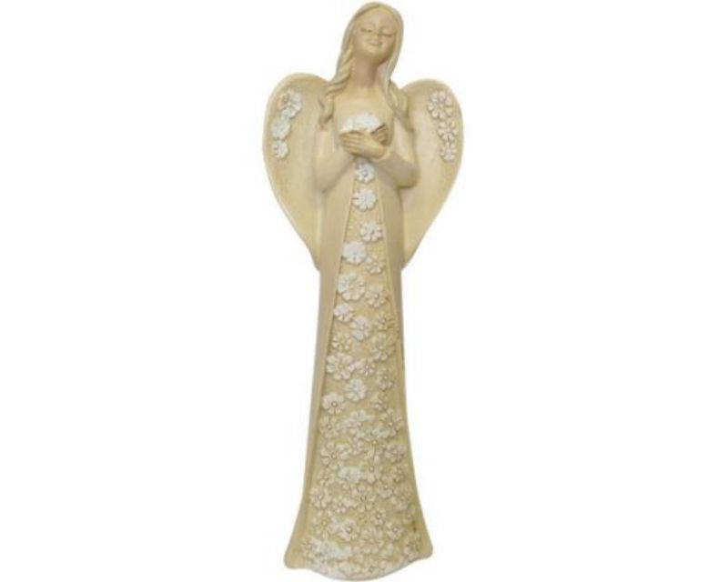 Exquisite resin angel ornament dressed in vibrant florals, standing 20 cm tall, perfect for home decor and gifting.