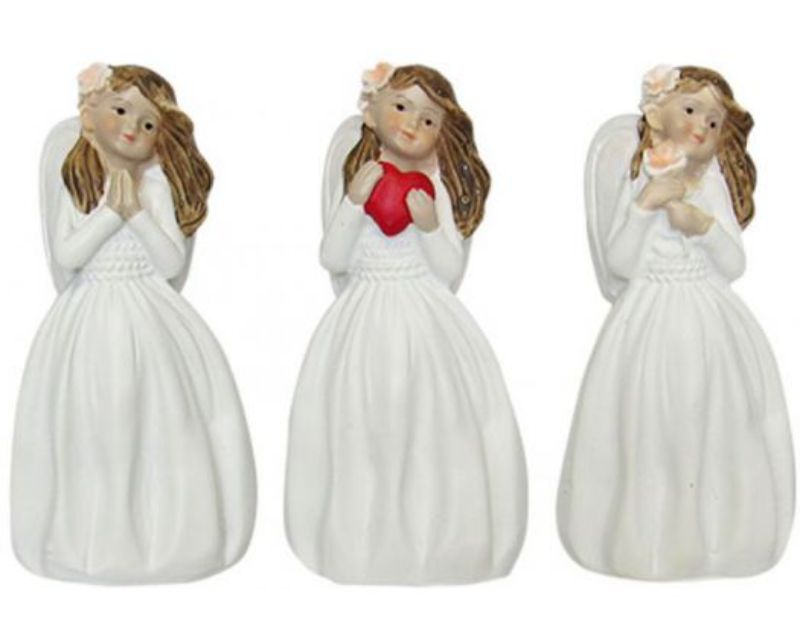 Set of 3 elegant white resin angels, each 10 cm tall, perfect for Christmas décor or serene home accents.