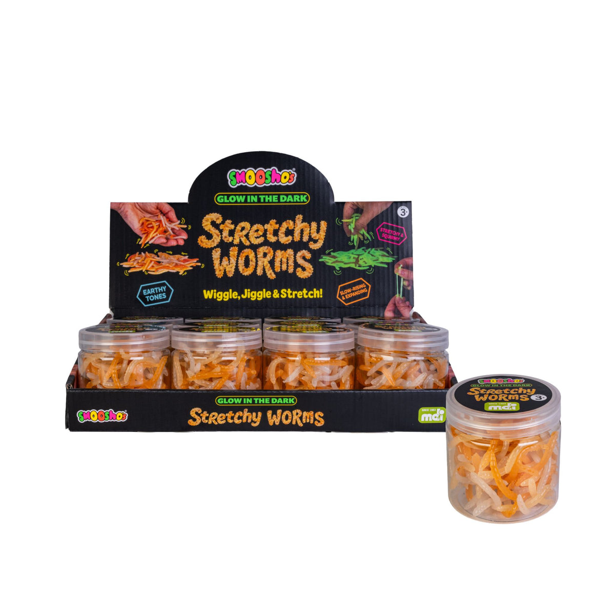 Glow in the Dark Stretchy Worm Fidget Toy - Pack of 12