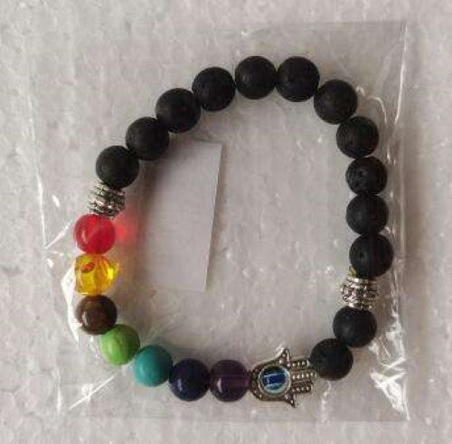 Bracelet- Hamsa Evil Eye Chakra Lava Stone (Set of 6)