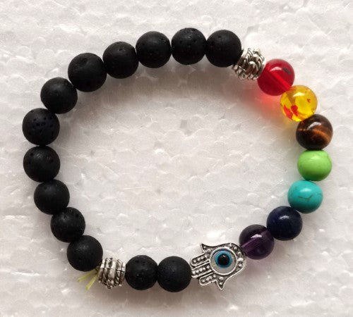 Bracelet- Hamsa Evil Eye Chakra Lava Stone (Set of 6)