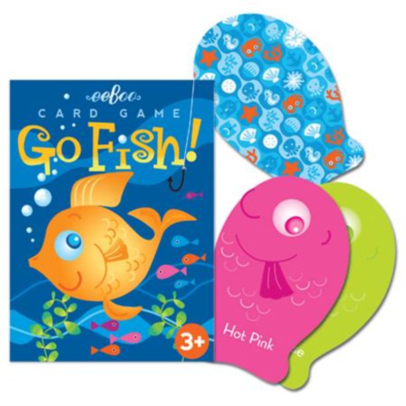 Colorful fish-shaped playing cards for kids, featuring bold hues and easy-to-follow instructions for fun gameplay.