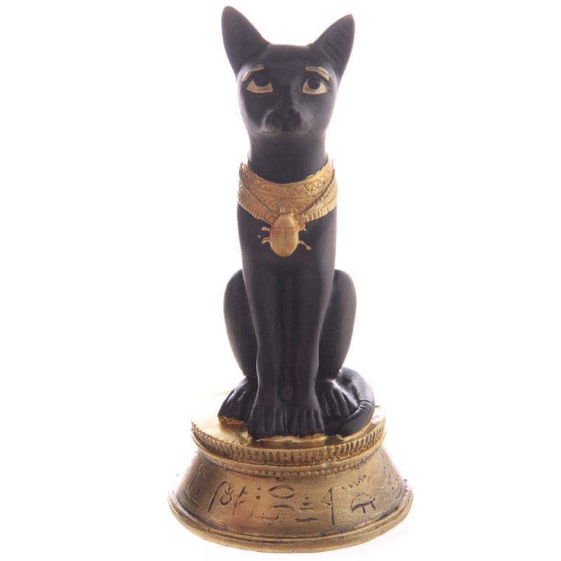 Black & Gold Bastet Wearing Scarab Necklace - Set of 6