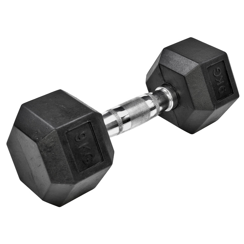 Rubber Hex Dumbells 9kg Ea