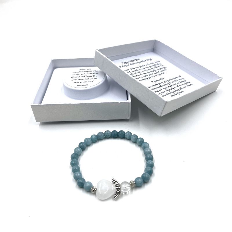 Bracelet - Aquamarine Crystal Heart Guardian Angel