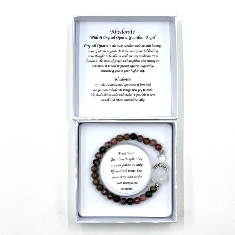 Bracelet - Rhodonite Crystal Heart Guardian Angel