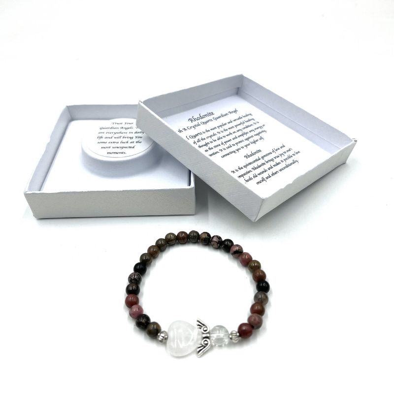 Bracelet - Rhodonite Crystal Heart Guardian Angel