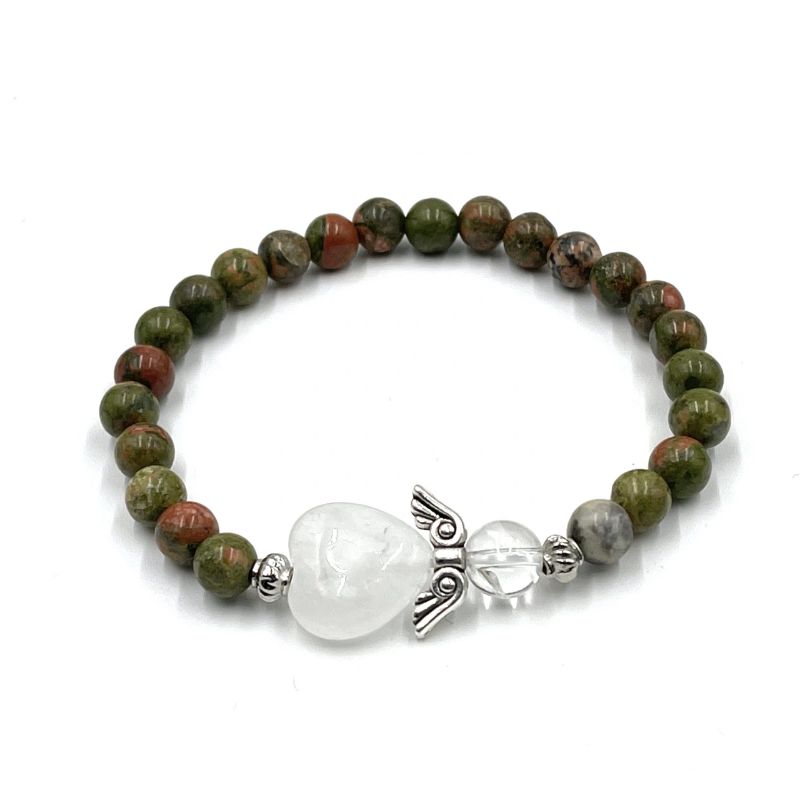 Bracelet - Unakite Crystal Heart Guardian Angel