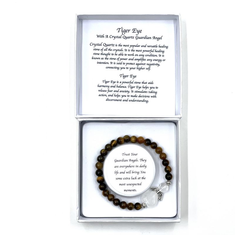 Bracelet - Tiger Eye Crystal Heart Guardian Angel