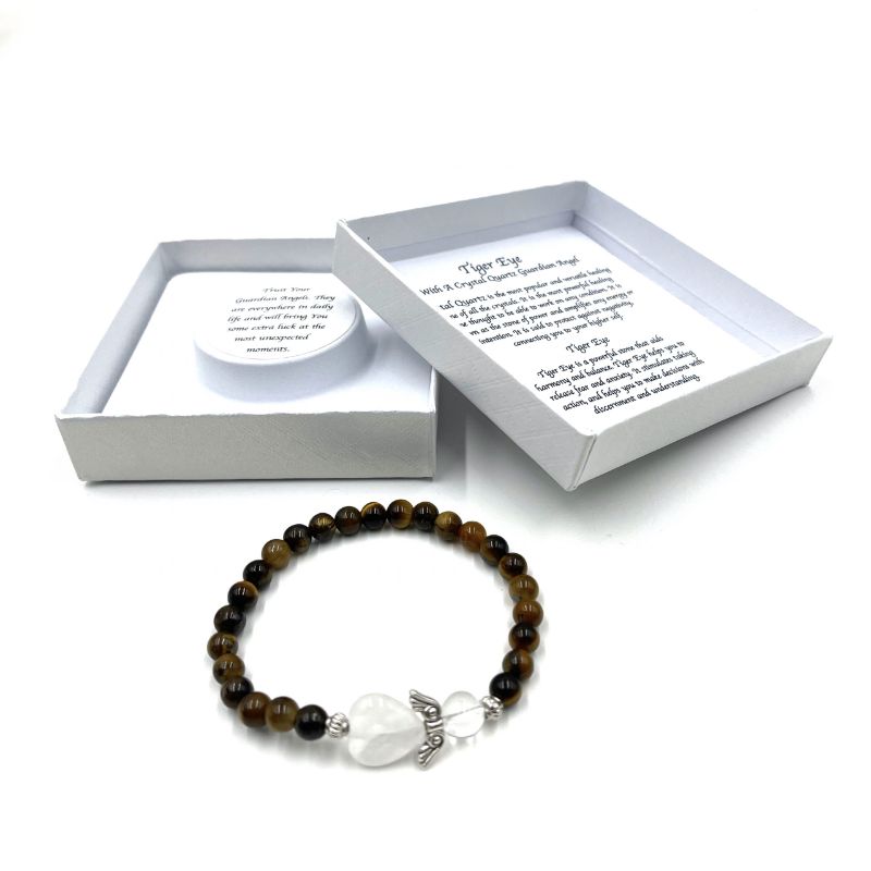 Bracelet - Tiger Eye Crystal Heart Guardian Angel