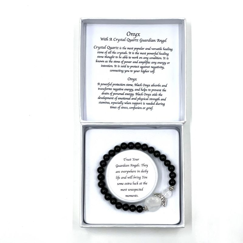 Bracelet - Onyx Crystal Heart Guardian Angel