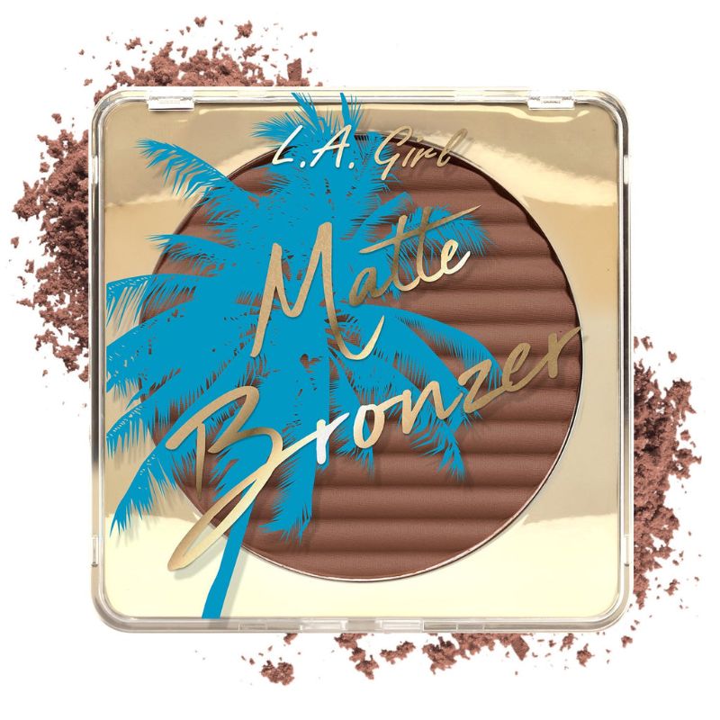 Matte Bronzer in an oversized pan, offering a silky smooth finish for a sun-kissed glow and enriched with vitamin E and coconut extract.