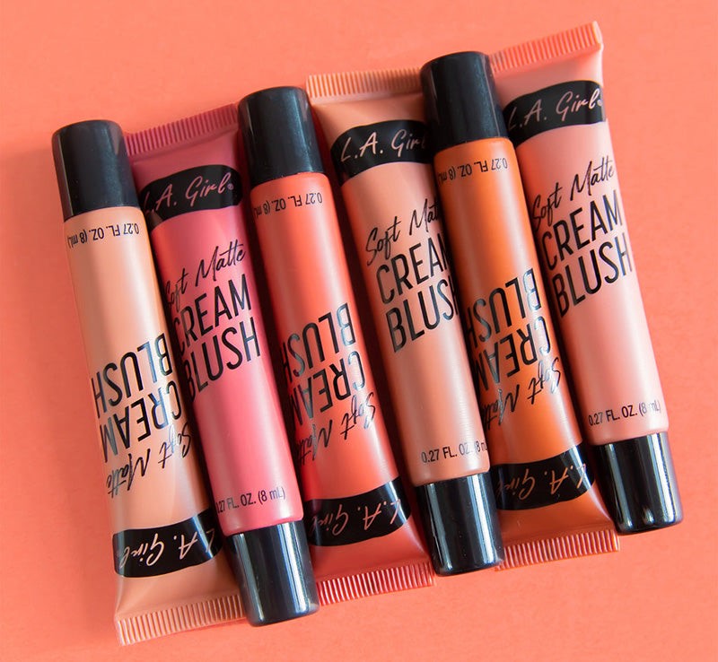 Soft Matte Cream Blush in Blissful by LA Girl, a gel-like blush for a soft matte finish, enriched with jojoba oil and vitamin E.