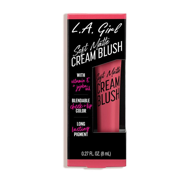 Soft Matte Cream Blush in Kiss Up by LA Girl, featuring a creamy texture for a natural flush on cheeks and lips, vegan and cruelty-free.