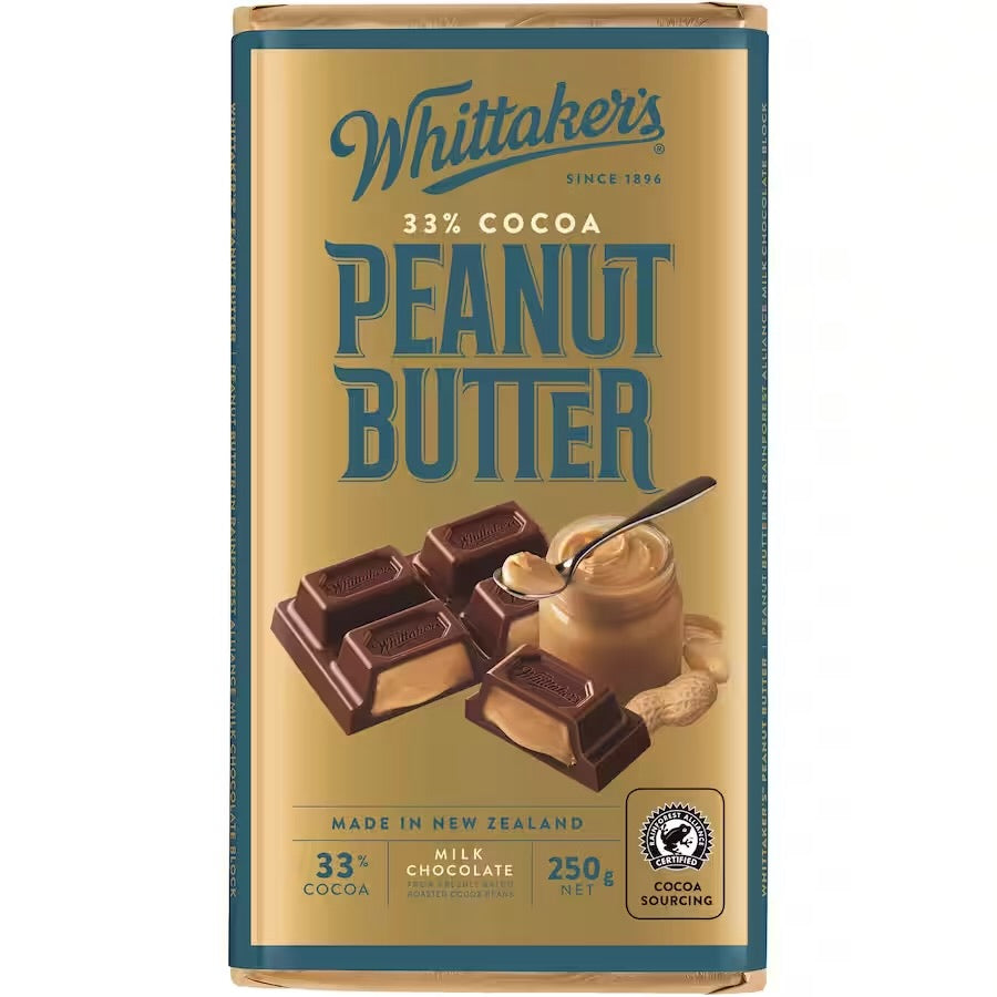 Whittaker’s Chocolate Block 33% Cocoa Peanut Butter 250g - Carton of 12