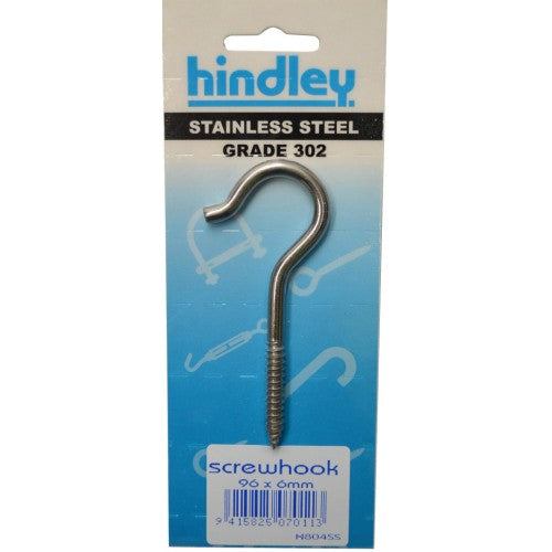 Stainless Screwhook 96x6mm Carded Hindley