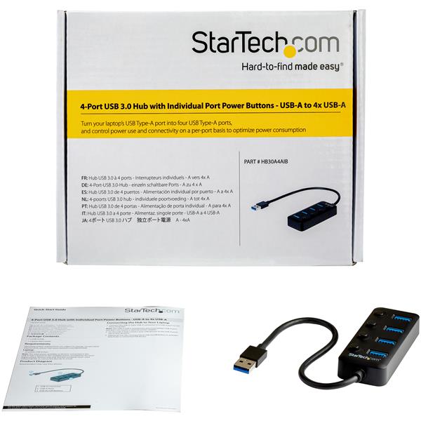 4-Port USB 3.0 Hub - 4x USB-A - Individual On/Off Switches