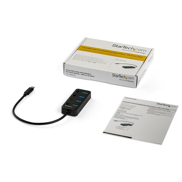 4-Port USB C Hub - 4x USB-A Ports - Individual On/Off Switches