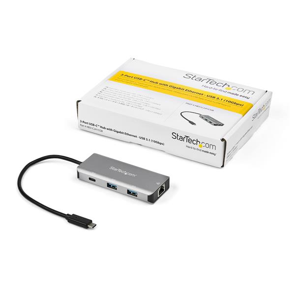 3-Port USB-C Hub with LAN Port - 10Gbps - 2x USB-A & 1x USB-C