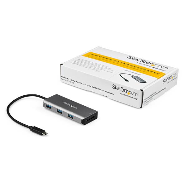 3Pt USB-C Hub w/ SD Card Reader - 10Gbps - 3x USB-A & 1x USB-C
