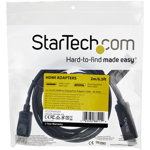 2m (6.6") HDMI to DisplayPort Cable - 4K 30Hz