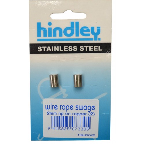 Nickel-plated copper wire rope swages, 2mm size, pack of 2, designed for durability and rust protection in outdoor use.