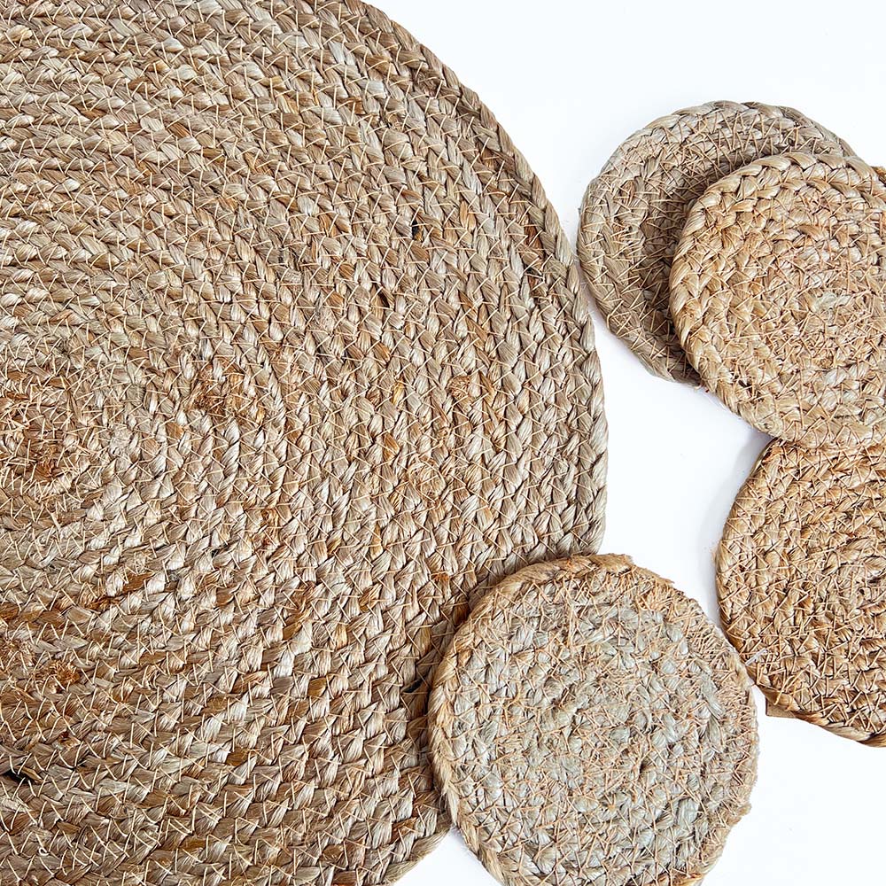 Seagrass / Jute Round Coaster Set 4 -Natural