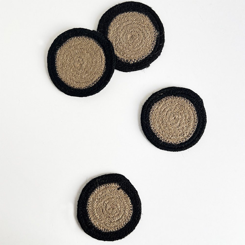 Seagrass / Jute Round Coaster Set 4 Black Border/Natural