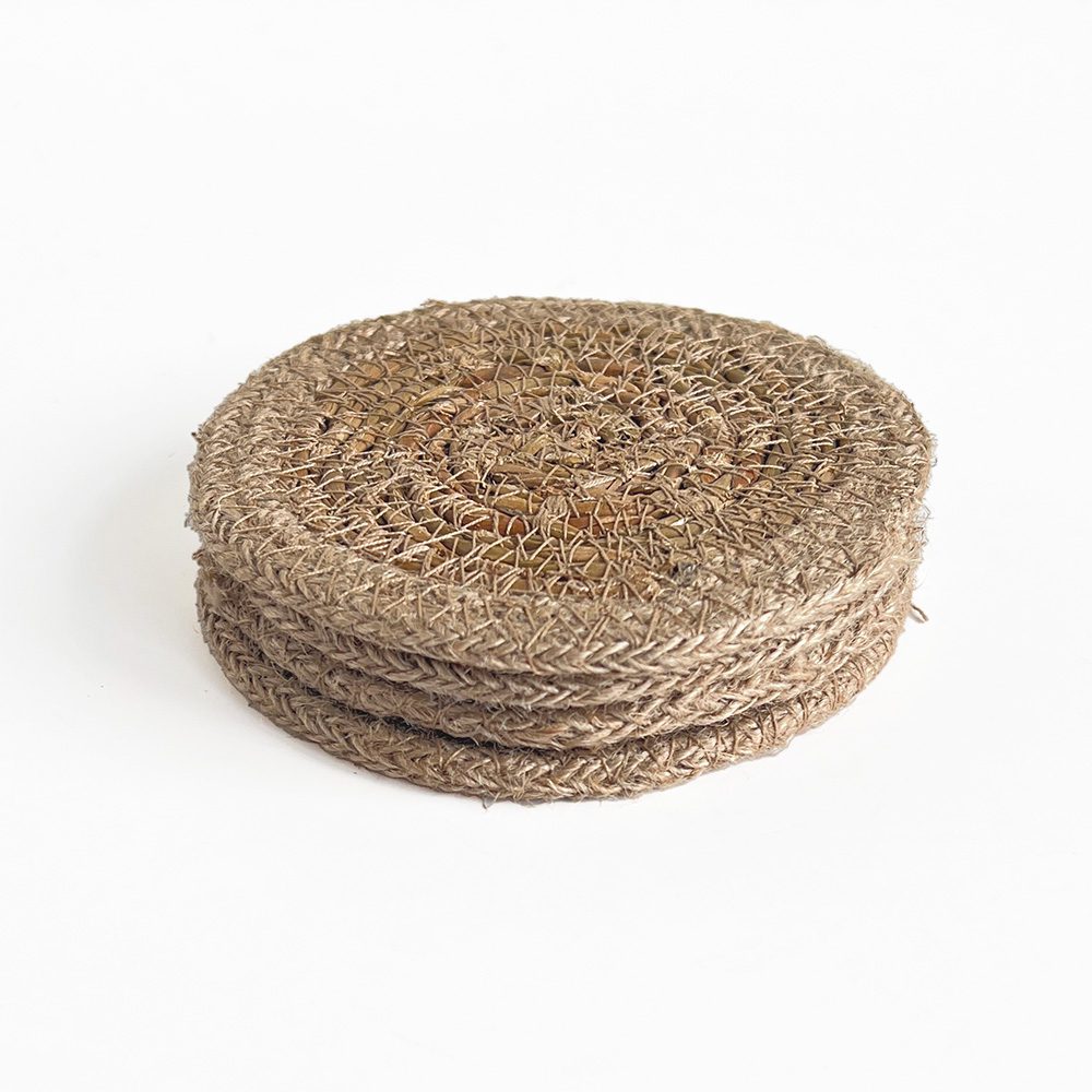 Seagrass / Jute Round Coaster Set 4 Natural Border/Natural