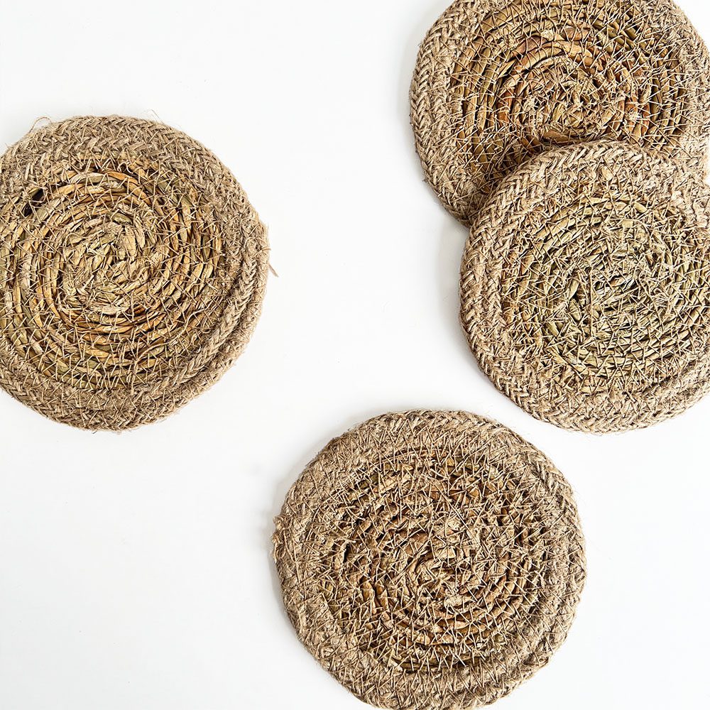 Seagrass / Jute Round Coaster Set 4 Natural Border/Natural