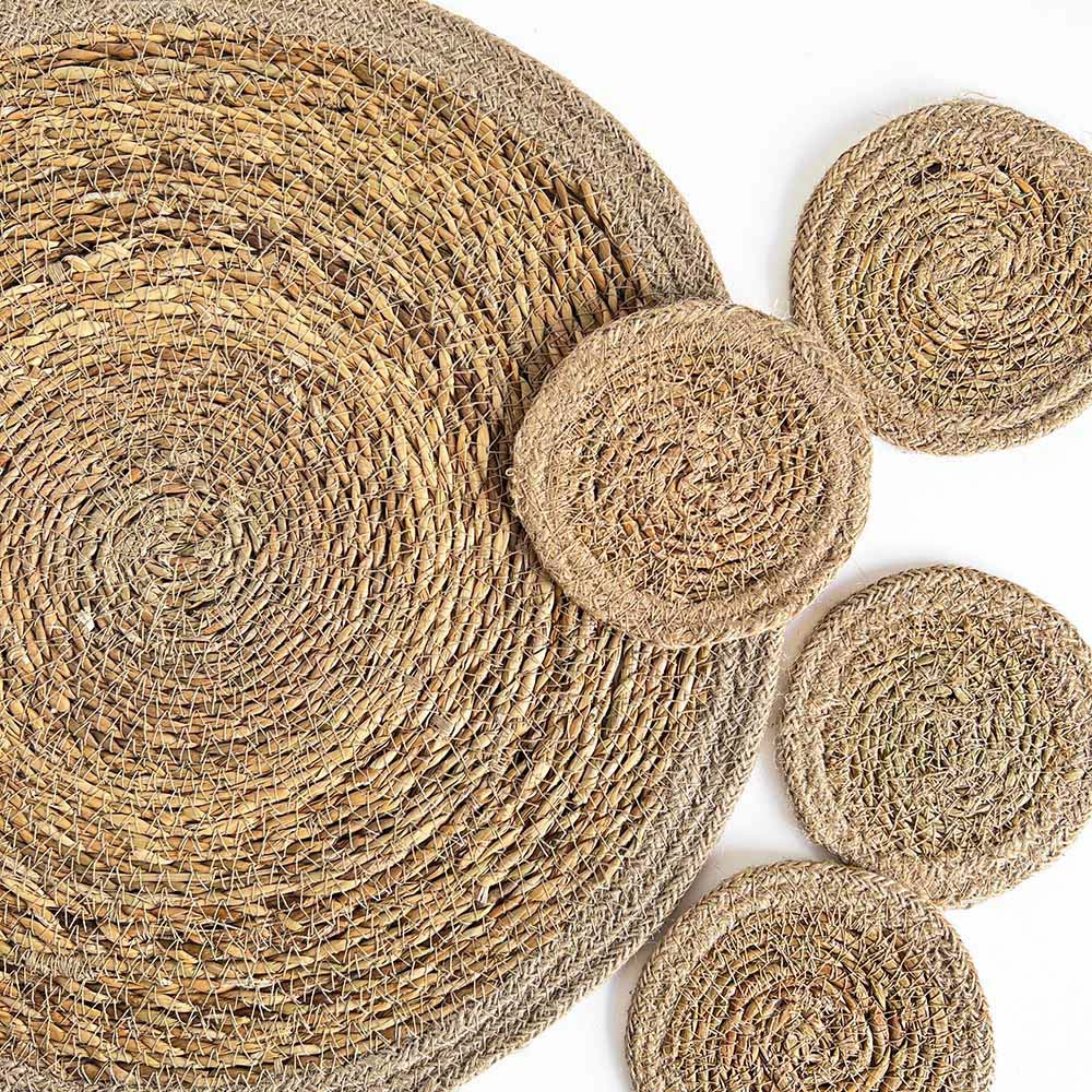 Seagrass / Jute Round Coaster Set 4 Natural Border/Natural