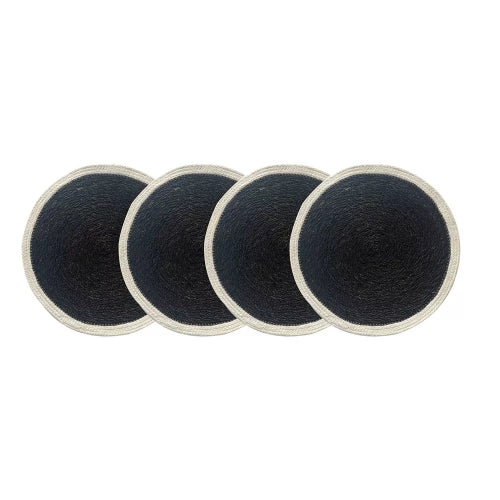 Seagrass / Jute Round Coaster Set 4 Cream Border/Black