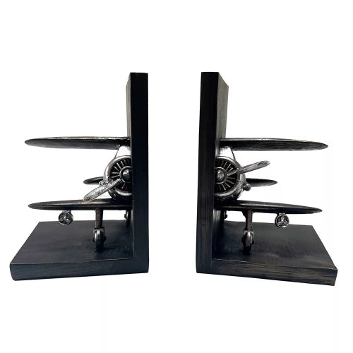 S/2 Biplane Bookends Metal Tones 13x14.2x18.3cm
