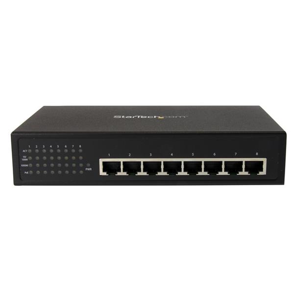 8 Port Unmanaged Industrial Gigabit Power over Ethernet Switch - 802.3af/at PoE+