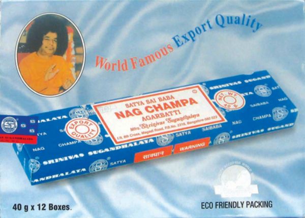 Aromatic Satya Nag Champa incense sticks with sandalwood, perfect for creating a calming atmosphere for yoga or relaxation.