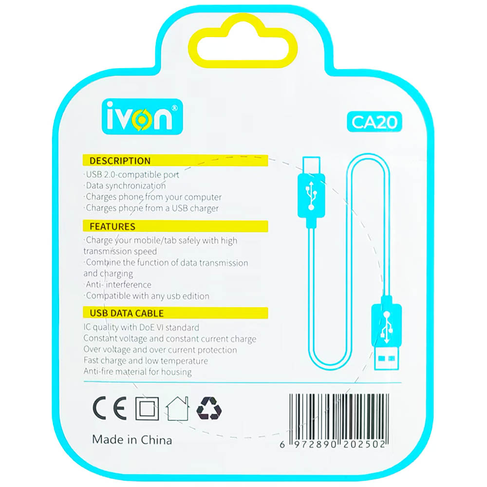 IVON CA20 USB to Type C- Pack of 5