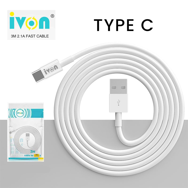 IVON CA72 USB to Type C Cable 3m- Pack of 5