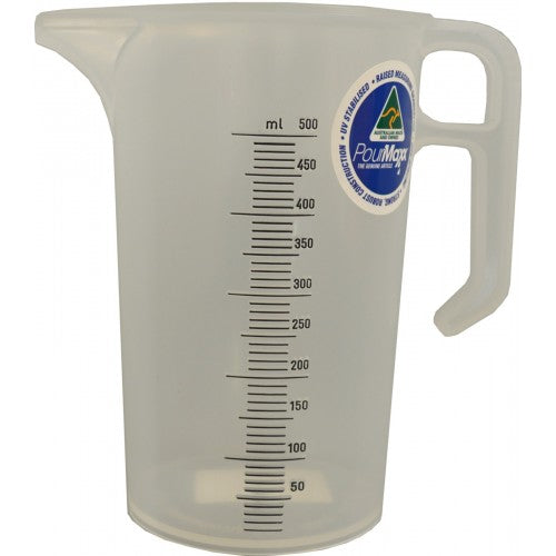 Mini Plastic Fjord 500 Ml pouring jug with ergonomic handle, 'V' spout for precise pouring, and clear measuring graduations.