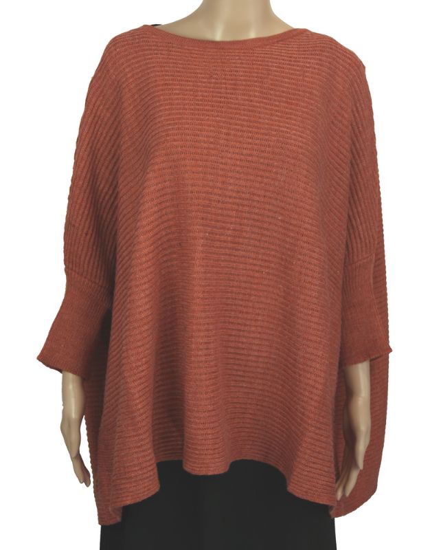 London Ribbed Sweater Top in rust, featuring a cozy ribbed texture and flattering silhouette for versatile fall styling.