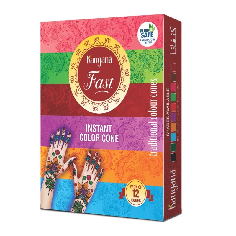 Kangana Fast Coloured Henna Cones - Pack of 12