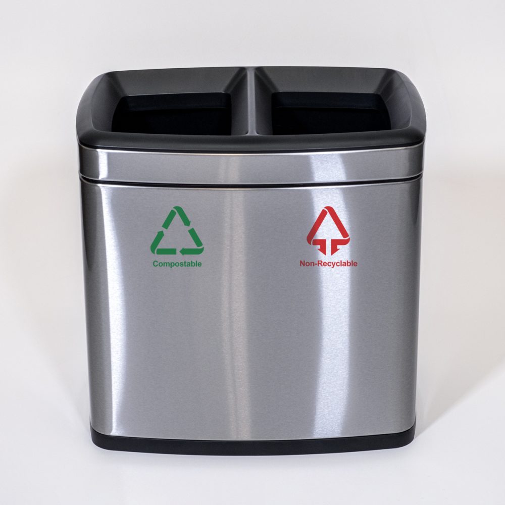 Open Top Recycle Rubbish Bin - 2 x Compartment (6L)