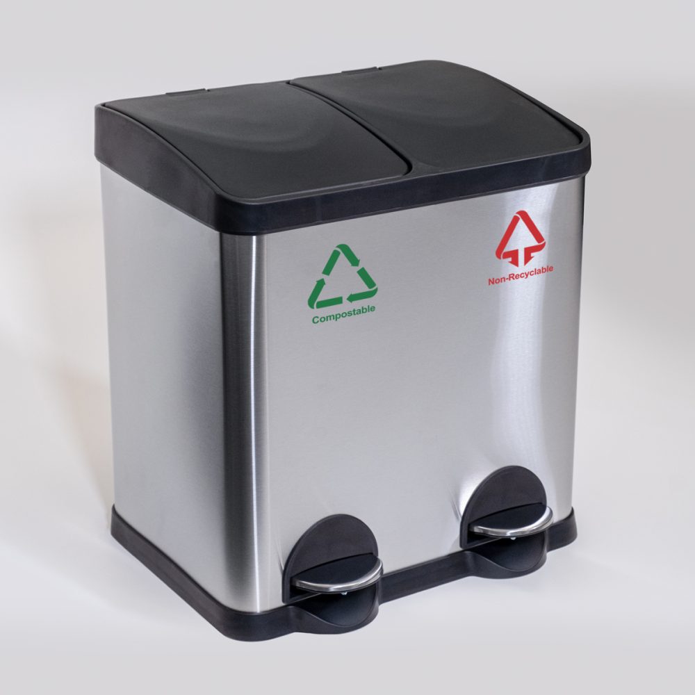 Pedal Recycle Rubbish Bin - 2 x Compartment (15L)