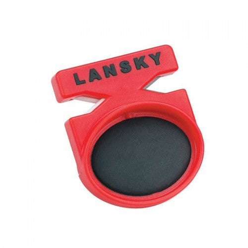 Compact Lansky knife sharpener combining tungsten carbide and ceramic for quick and efficient blade tuning, ideal for outdoor use.
