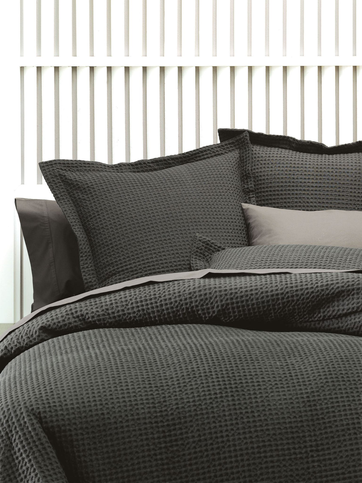 European Pillowcase Waffle Cotton Linen House Deluxe Waffle Charcoal