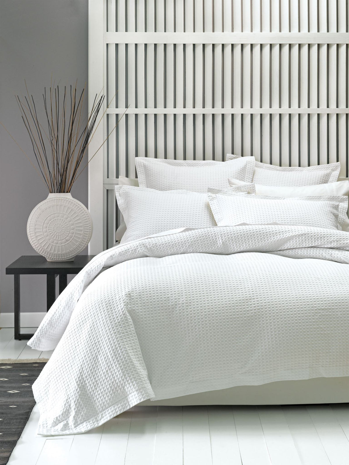 Duvet Cover Set Cotton Waffle Weave Linen House Deluxe Waffle Single White