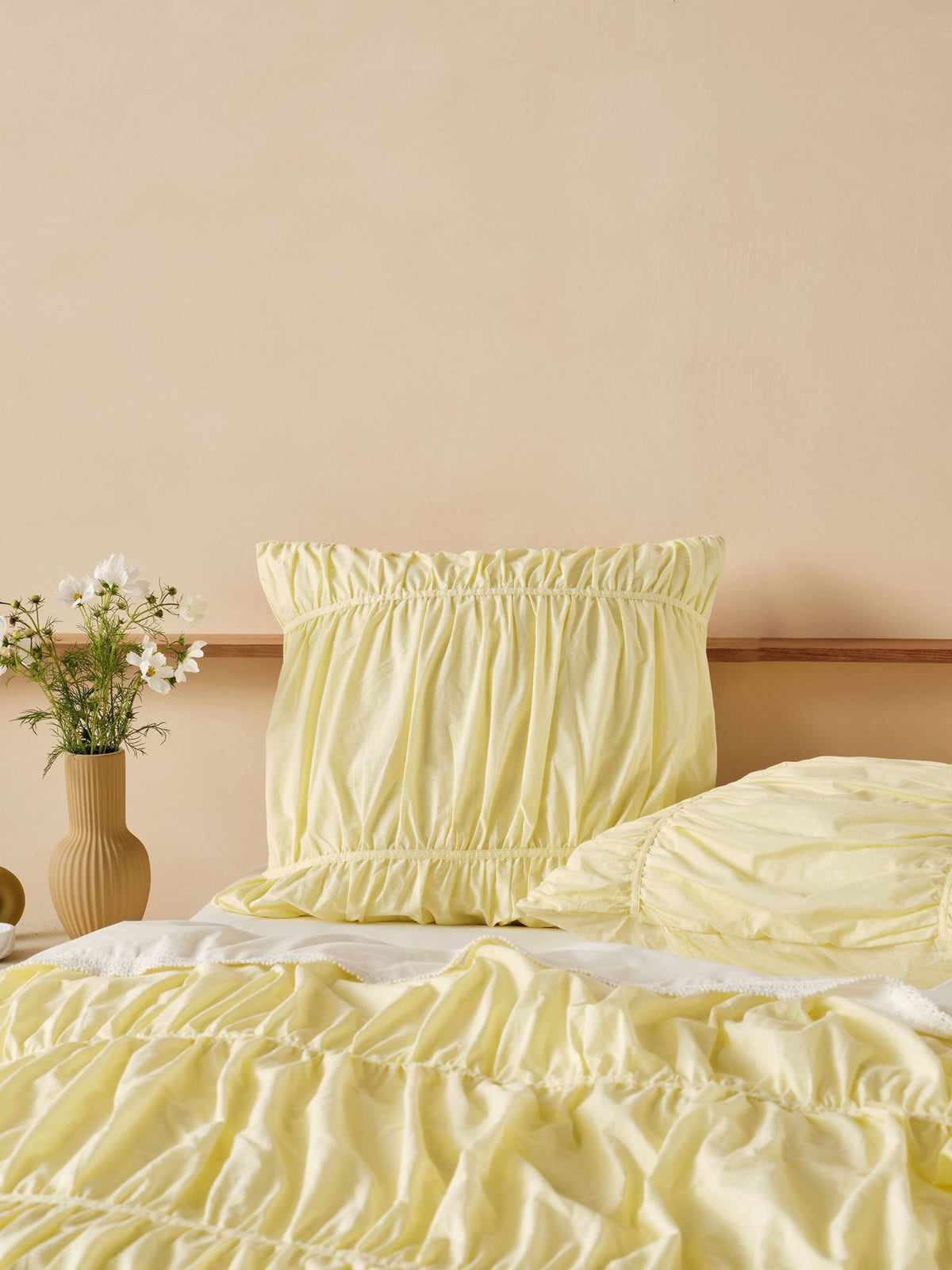 European Pillowcase Ruched Cotton Voile Linen House Layla Lemon