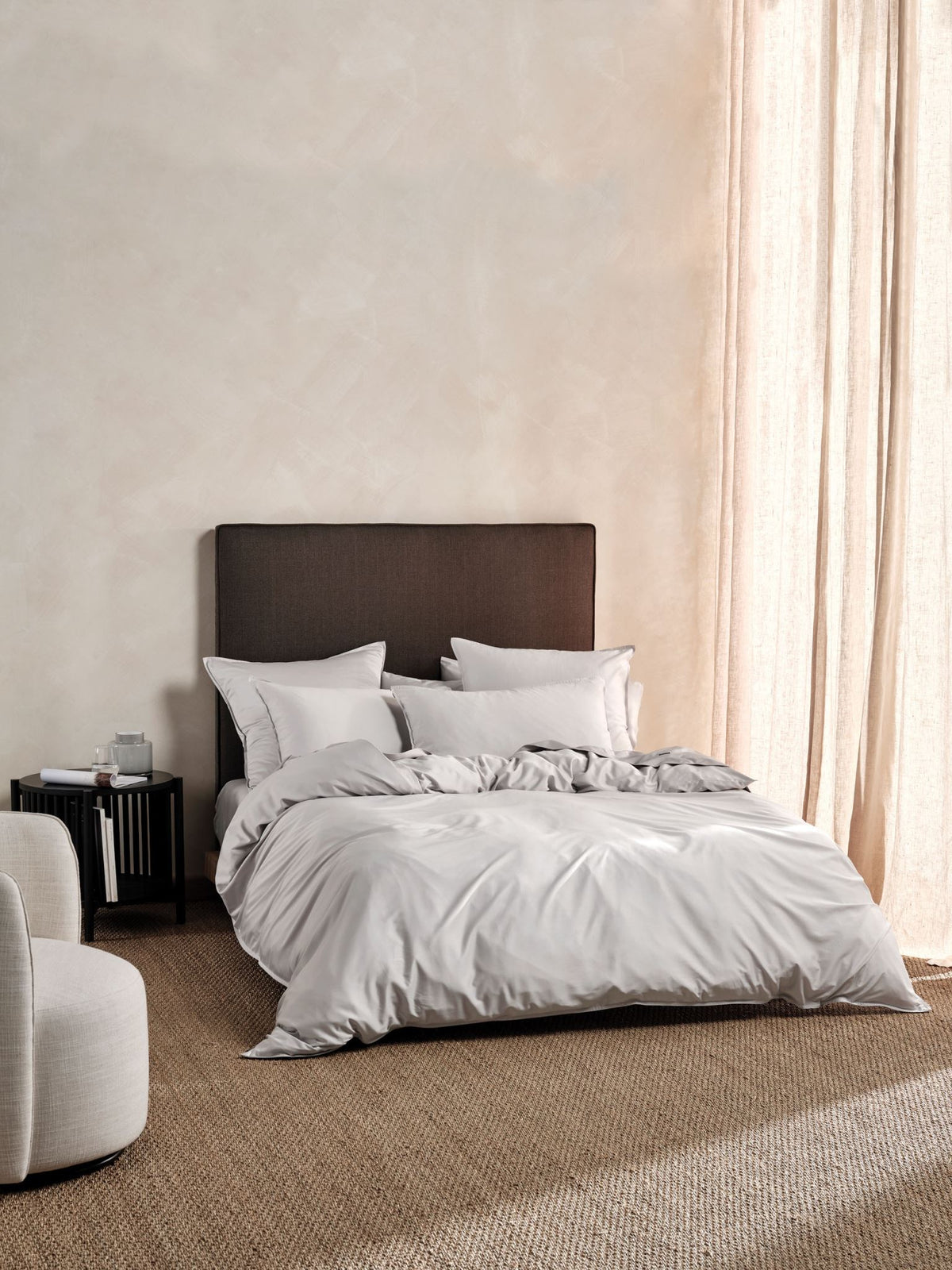 Duvet Cover Set Bamboo Cotton Sateen Linen House Nara Super King (AU) Silver